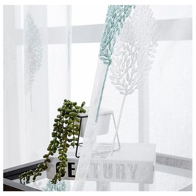 Imagen 2 del producto Set X 2 Visillos Blancos Bordados Hojas Blancas Turquesa 140x230 Cm