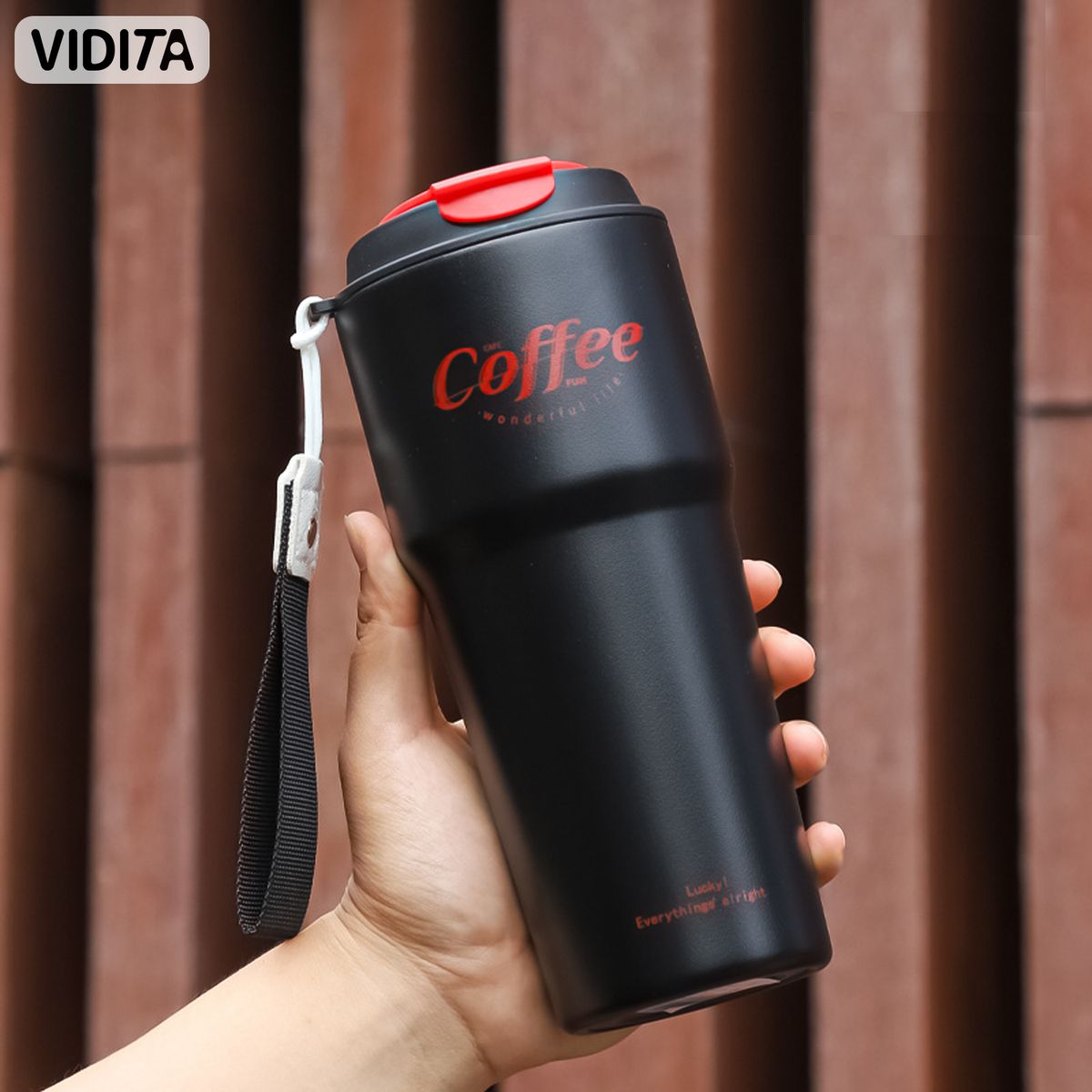 REBONEC - Mug Termo Botella Vaso Termico Cafe Acero Inoxidable 620ml Negro