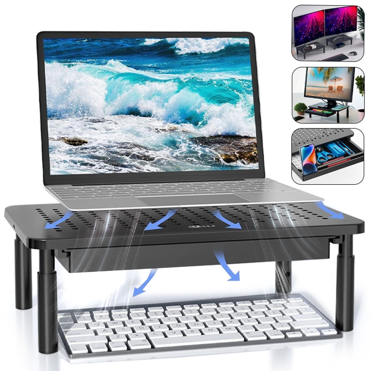 TNAKIEX - Base Monitor Soporte 3alturas Notebook Pc Impresora Con Cajó