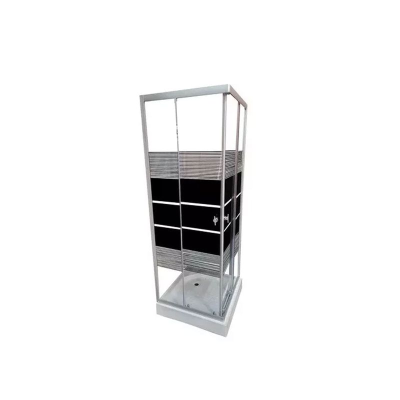 DECHAUS - Shower Door Con Receptaculo 70x70 Vidrio 5mm Franjas Negras