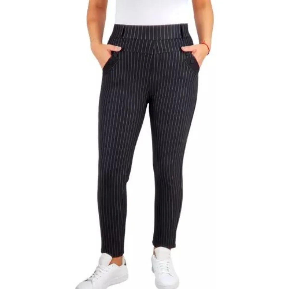 LOOK SHOP - Pantalón Vestir Mujer Formal, Elasticado Lineas. Premium 336