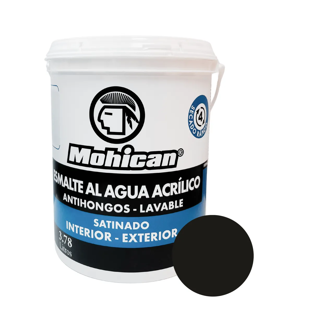 MOHICAN - ESMALTE AL AGUA ANTIHONGOS SATINADO 1 GALON NEGRO