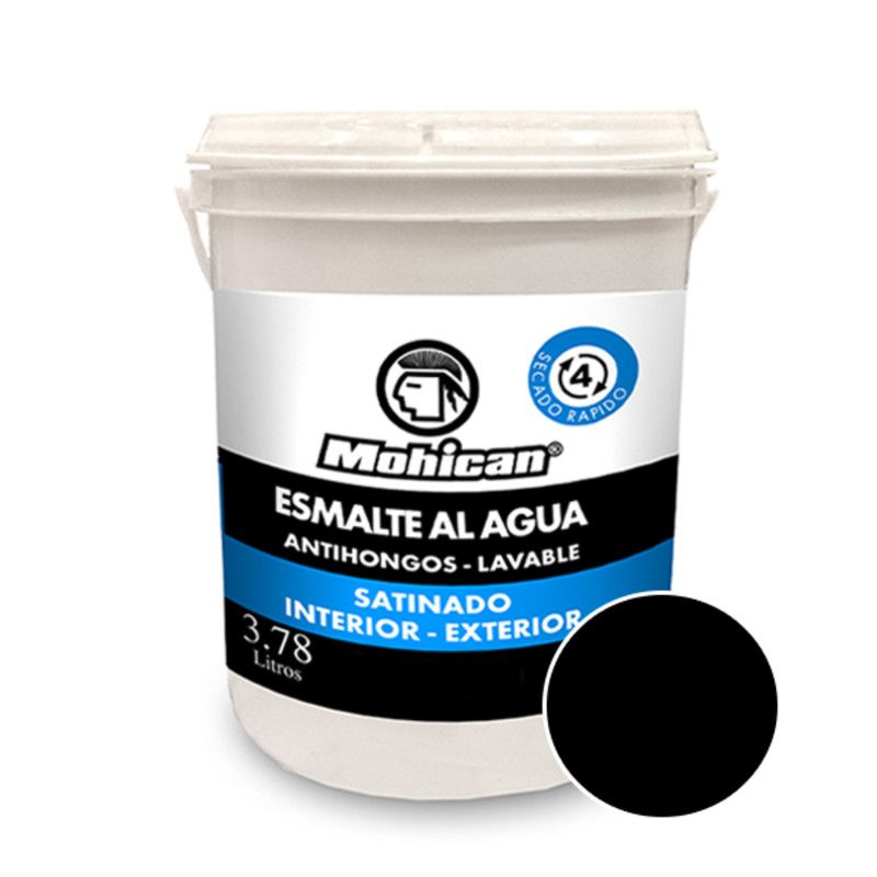 MOHICAN - ESMALTE AL AGUA ANTIHONGOS SATINADO 1 GALON NEGRO