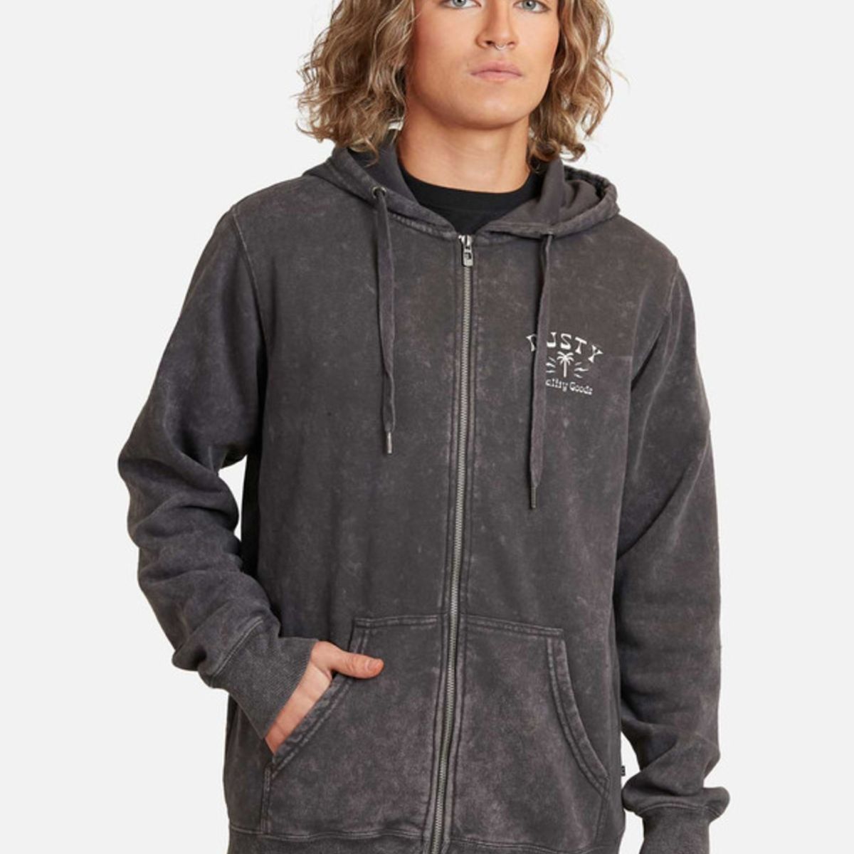 RUSTY - Poleron Electric Palm Acid Full Zip Gris oscuro Hombre
