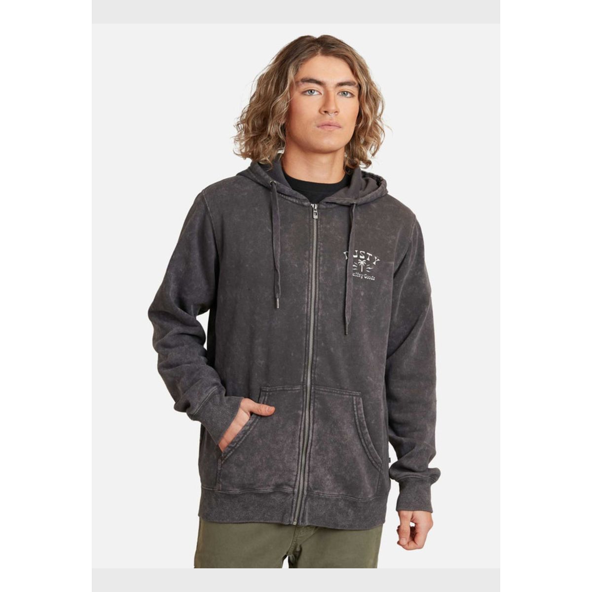 RUSTY - Poleron Electric Palm Acid Full Zip Gris oscuro Hombre