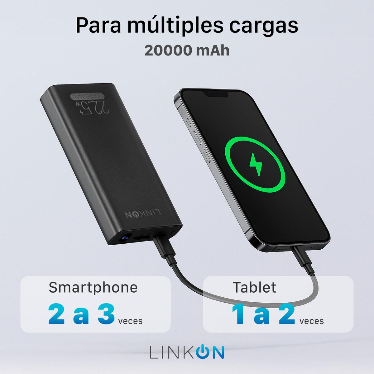 LINKON - Bateria Externa Cargador Rapido Power Bank Linkon 20.000 Mah - Negro