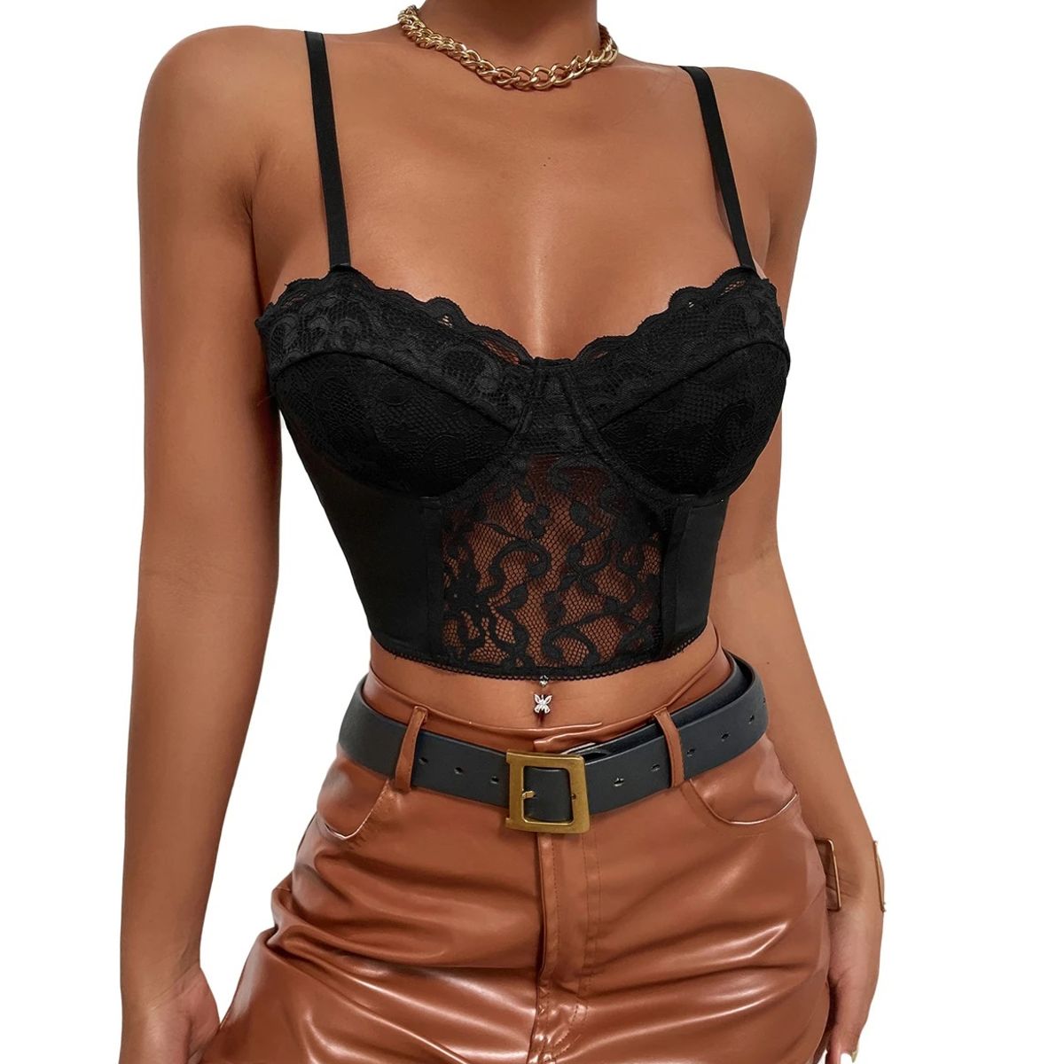 GARSIL - Crop Top Para Mujer Con Tirantes - Polera Encaje