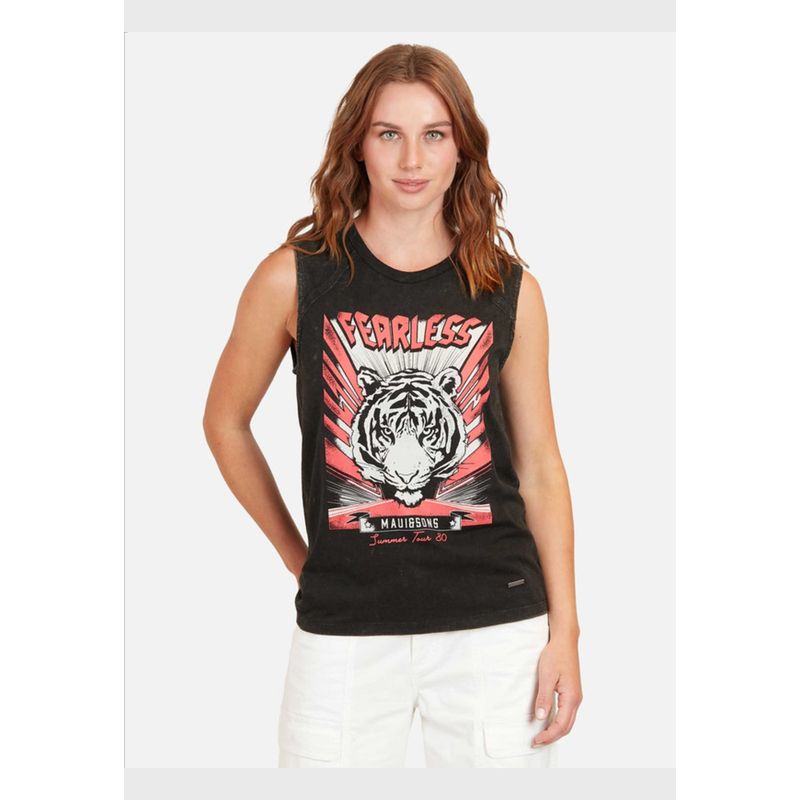 MAUI AND SONS - Polera Fearless Tiger Mujer Negro 