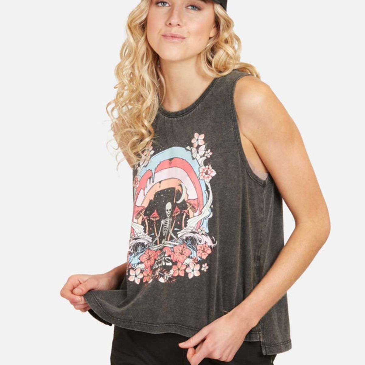 MAUI AND SONS - Polera Rainbow Skull Mujer Negro