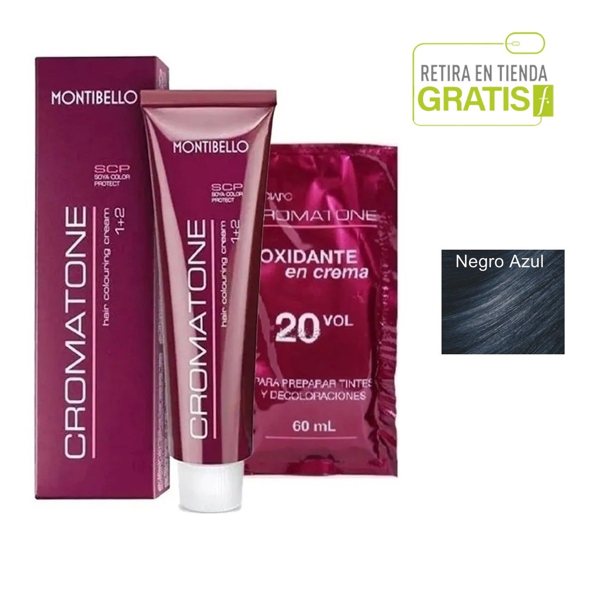 MONTIBELLO - Tintura Permanente Cromatone 1.1 Negro Azul+  Oxidante