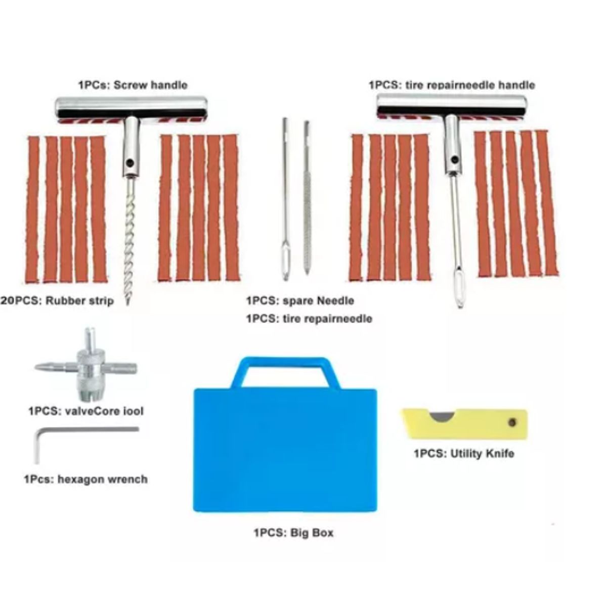 ESHOPANGIE - Kit 27 Piezas Reparación Pinchazos Neumático Emergencia Auto