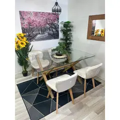 GENERICO - Comedor Madagascar (Mesa 140X90 VIDRIO + 4 Sillas radar velvet BLANCO)