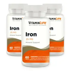 VITAMIN LIFE - PACK 3 IRON 25MG SOPORTE DE MINERALES HIERRO 180TAB