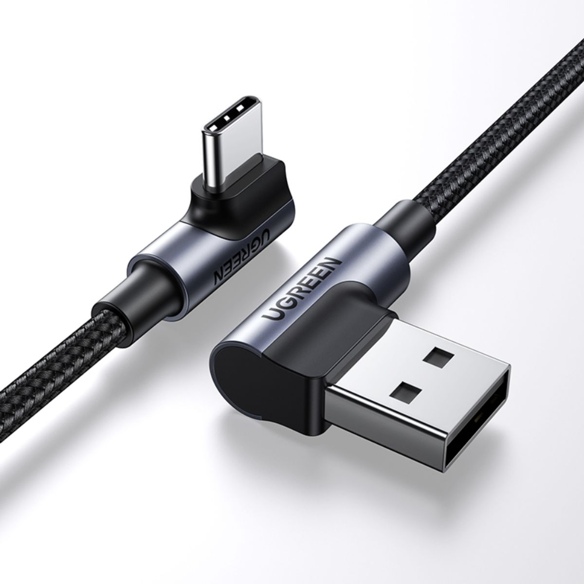 UGREEN - Cable Curvo Usb-A/Usb-C 3a Max Trenzado 2m Negro Ugreen Us176