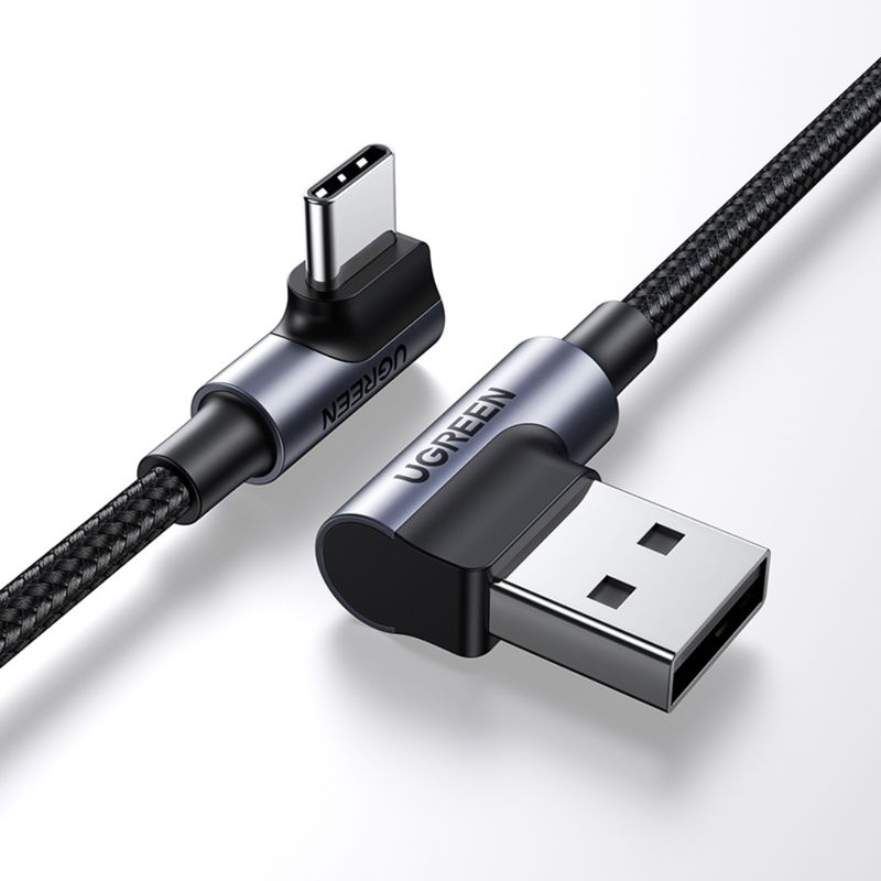 UGREEN - Cable Curvo Usb-A/Usb-C 3a Max Trenzado 2m Negro Ugreen Us176