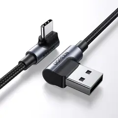 UGREEN - Cable Curvo Usb-A/Usb-C 3a Max Trenzado 2m Negro Us176