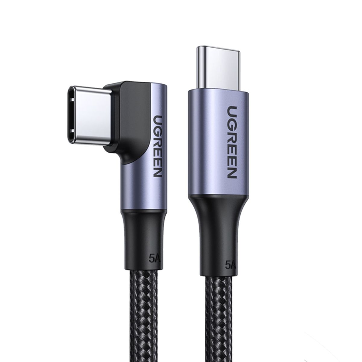 UGREEN - Cable Curvo Usb-C/Usb-C Pd 5a Max Trenzado 3m Negro Ugreen Us334