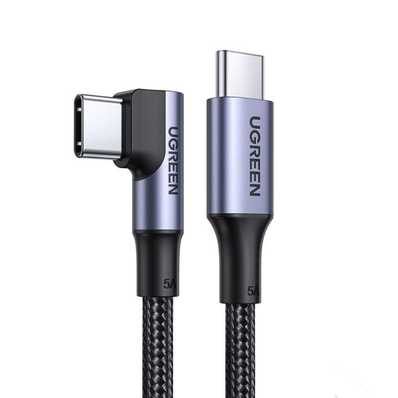 UGREEN - Cable Curvo Usb-C/Usb-C Pd 5a Max Trenzado 3m Negro Ugreen Us334