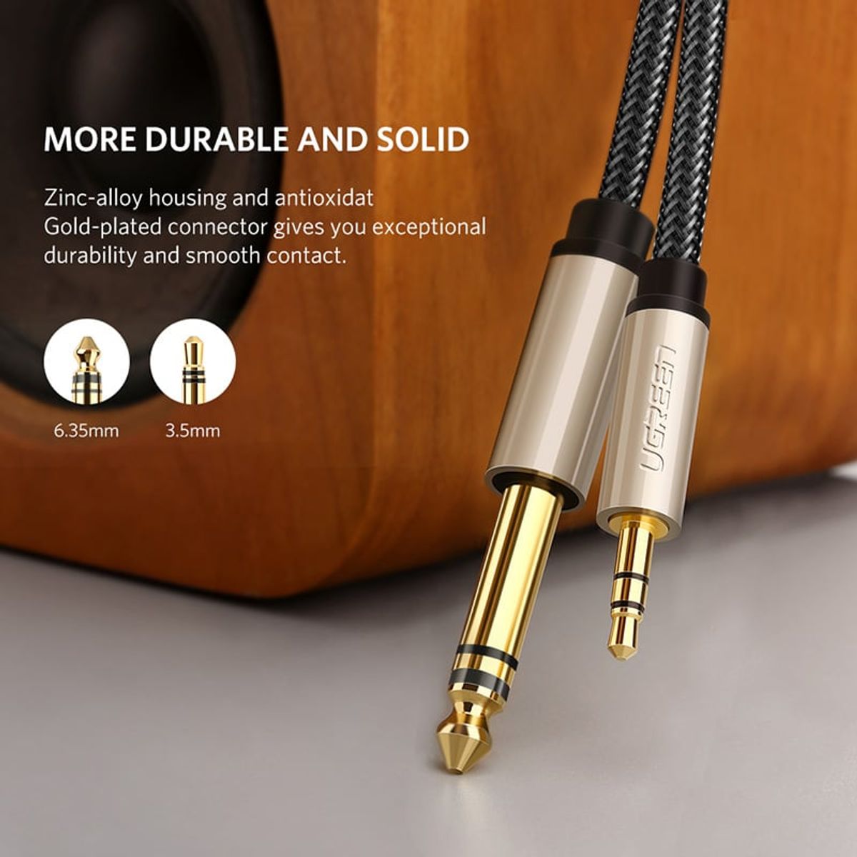 UGREEN - Cable De Audio Jack 3.5mm/Jack 6.3 Estereo M/M 5m Negro Ugreen Av127