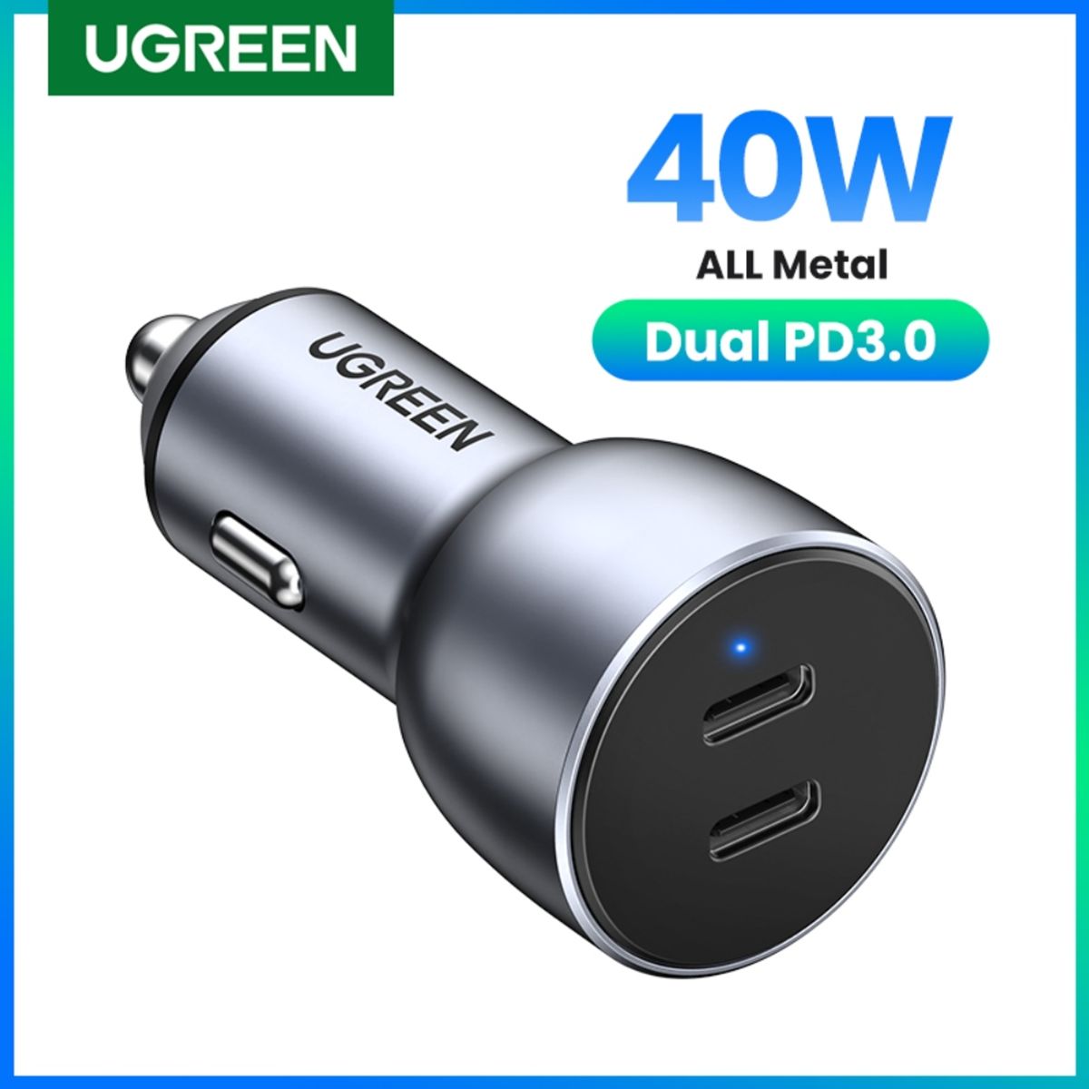 UGREEN - UGREEN CARGADOR DE COCHE RÁPIDO USB-C PD+USB-C PD 60W