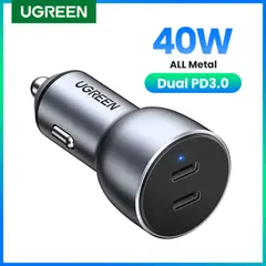 UGREEN - Cargador Automovil 2usb-C Carga Rapida 40w Max Aluminio Cd213