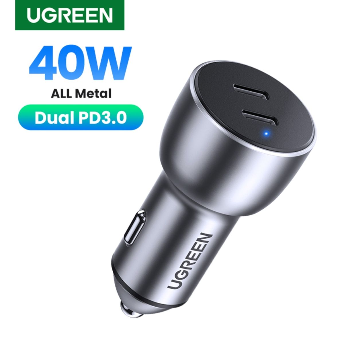 UGREEN - UGREEN CARGADOR DE COCHE RÁPIDO USB-C PD+USB-C PD 60W