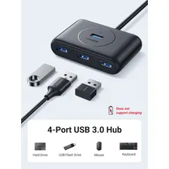 UGREEN - Hub USB-A 3.0 a 4 Puertos USB-A 3.0 Cable de 50cm Negro CR113