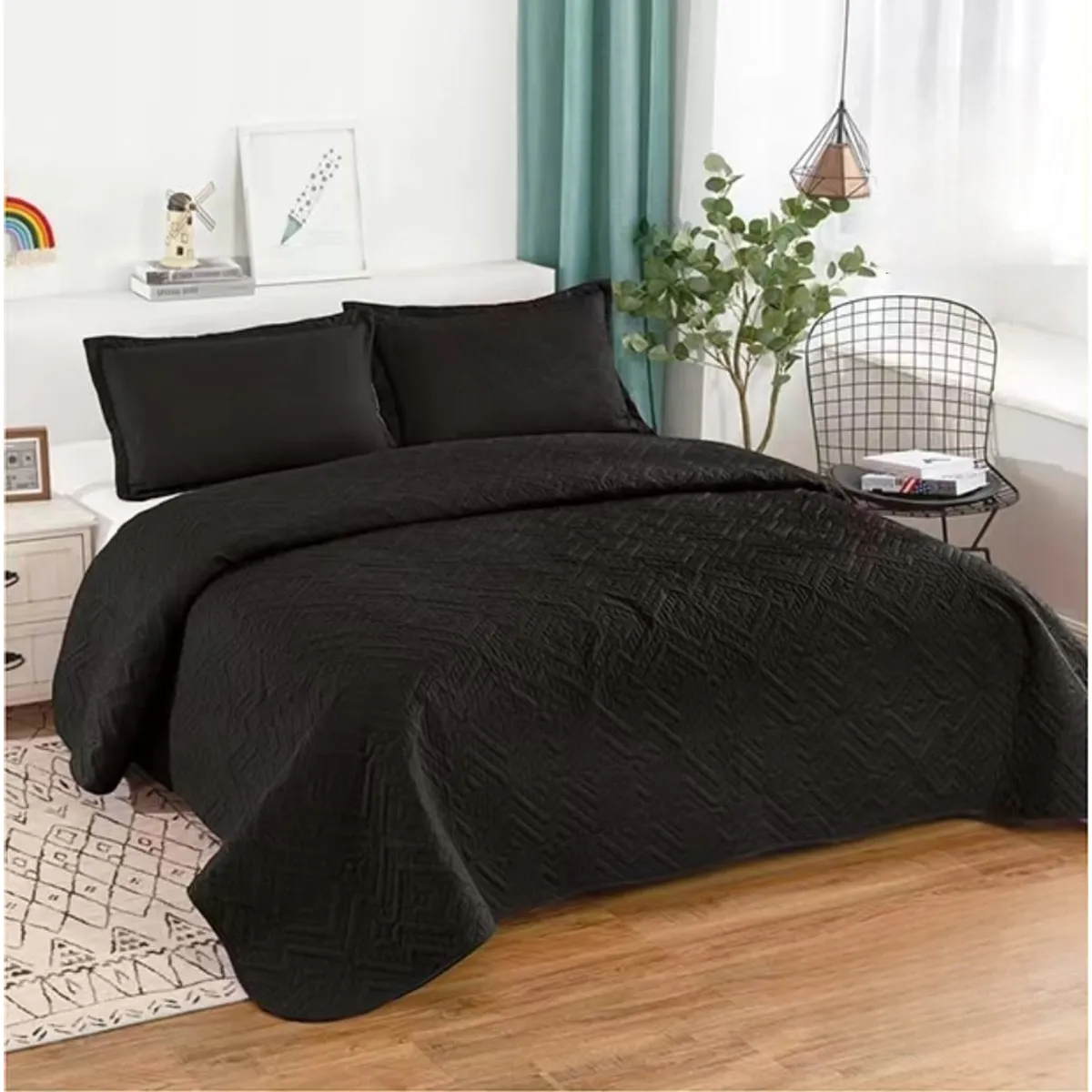 GENERICO - Quilt de Verano 2 plazas. Color Negro