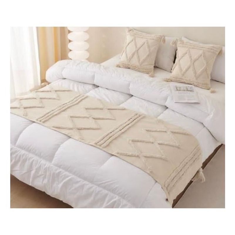 COMPRAPO - Set Piecera + 2 Fundas Crudo Boho Lino Borlas 210x70 King o 2 Pzas.