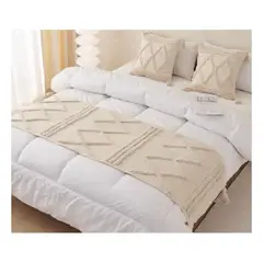 COMPRAPO - Set Piecera + 2 Fundas Crudo Boho Lino Borlas 210x70 King o 2 Pzas.