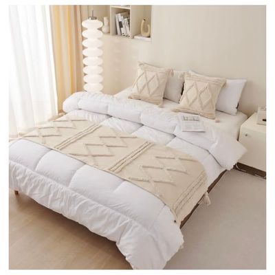 Imagen 2 del producto Set Piecera + 2 Fundas Crudo Boho Lino Borlas 210x70 King o 2 Pzas.