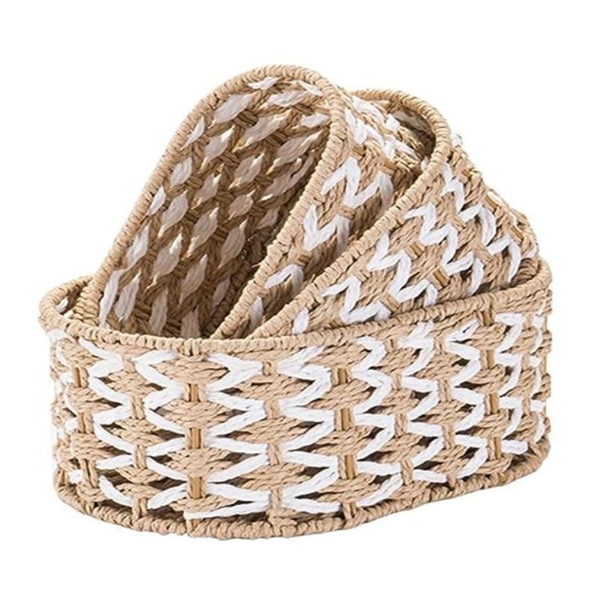 COMPRAPO - Set 3 Canastos Cestos Ovalado Fibras Naturales Color Natural y Bco.