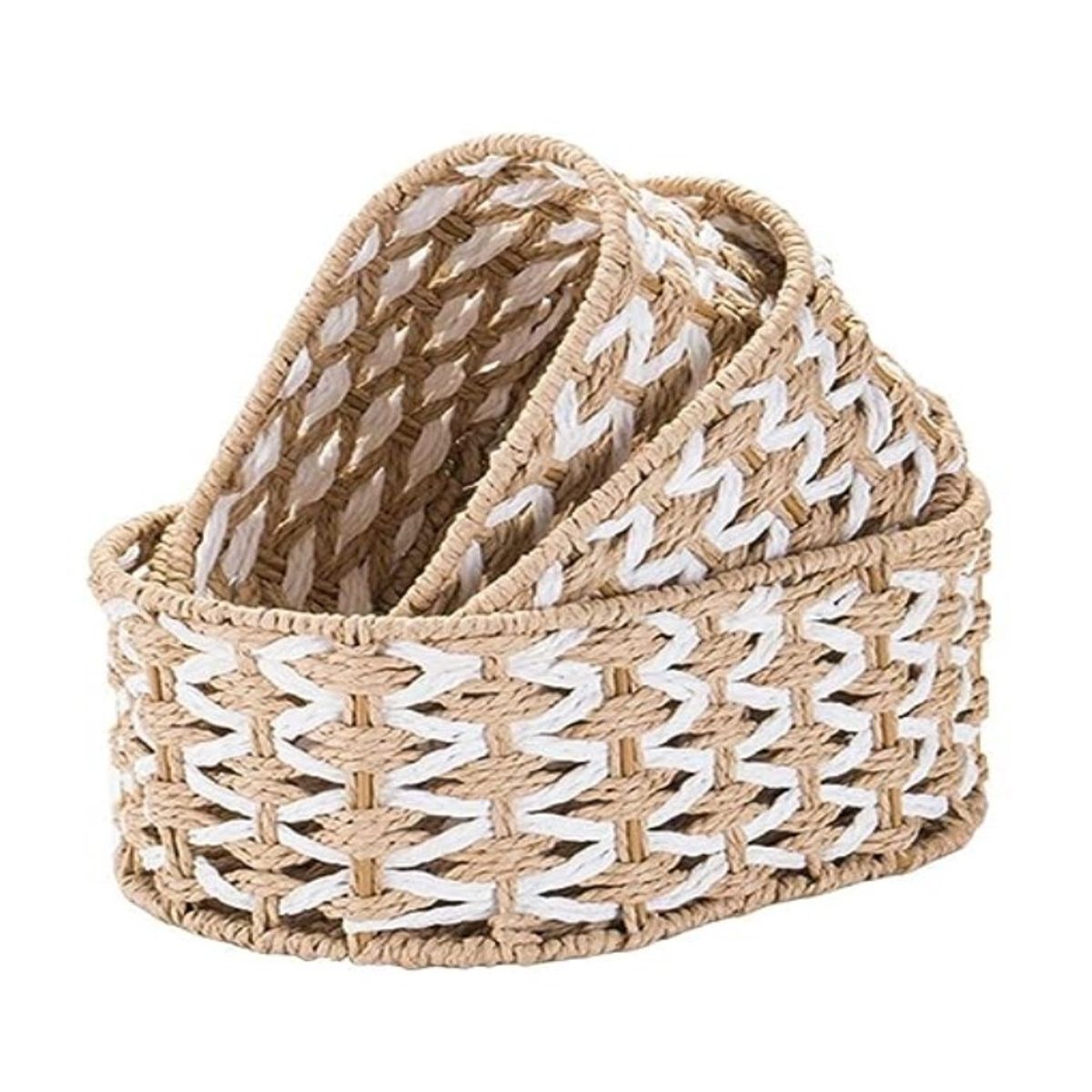 COMPRAPO - Set 3 Canastos Cestos Ovalado Fibras Naturales Color Natural y Bco.