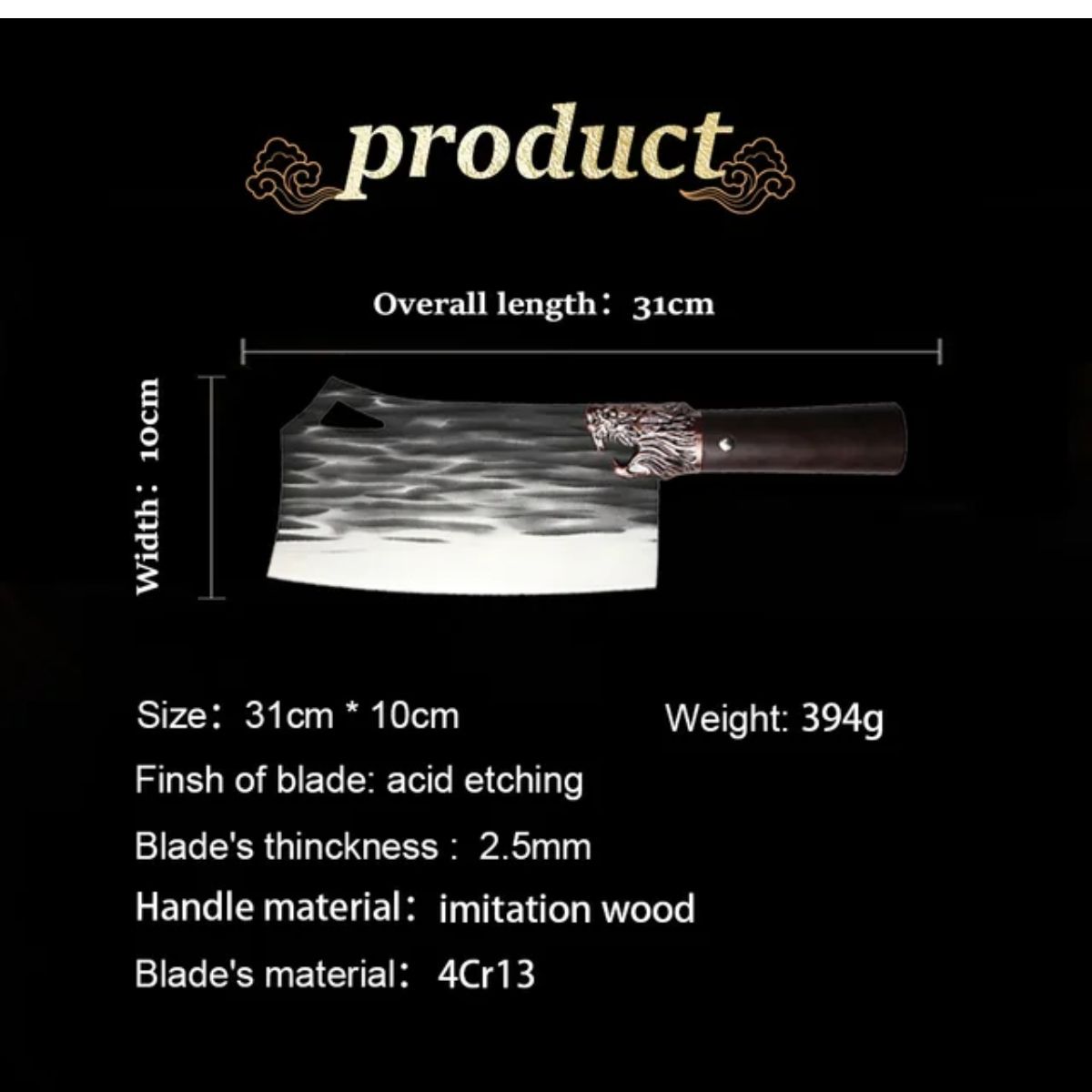 GENERICO - Cuchillo De Cocina Profesional Cortador De Carne Y Pescado