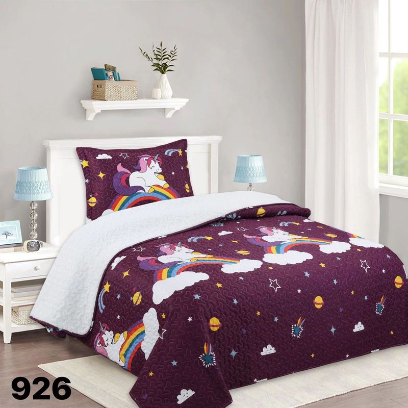 GENERICO - Cubrecama Sherpa 1.5 Plazas - Unicornio Morado Arcoíris M926