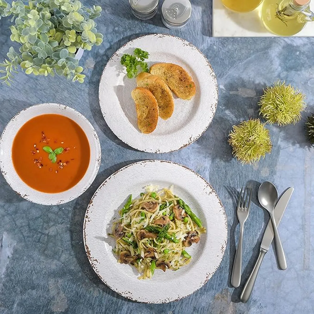 CHEFCHOICE - Set 16 Piezas Juego De Vajilla Completo Loza Melamina Blanca Crema