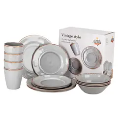 CHEFCHOICE - Set 16 Piezas Juego De Vajilla Completo Loza Melamina Ecologico Gris_