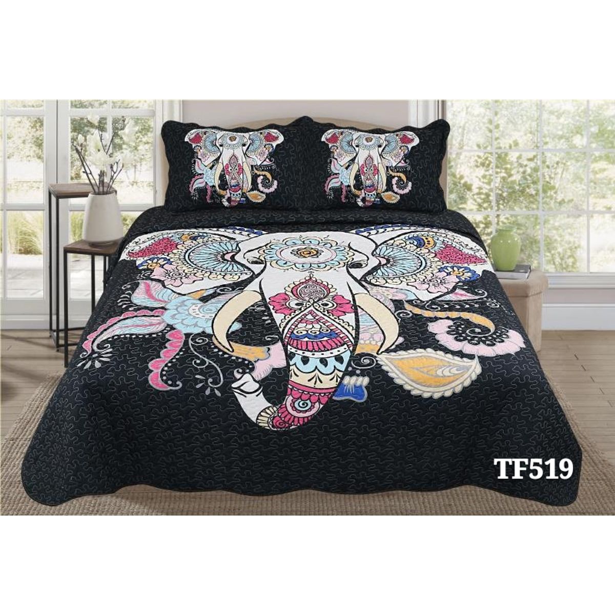 GENERICO - Quilt de Verano King Color Negro de Elefante TF519