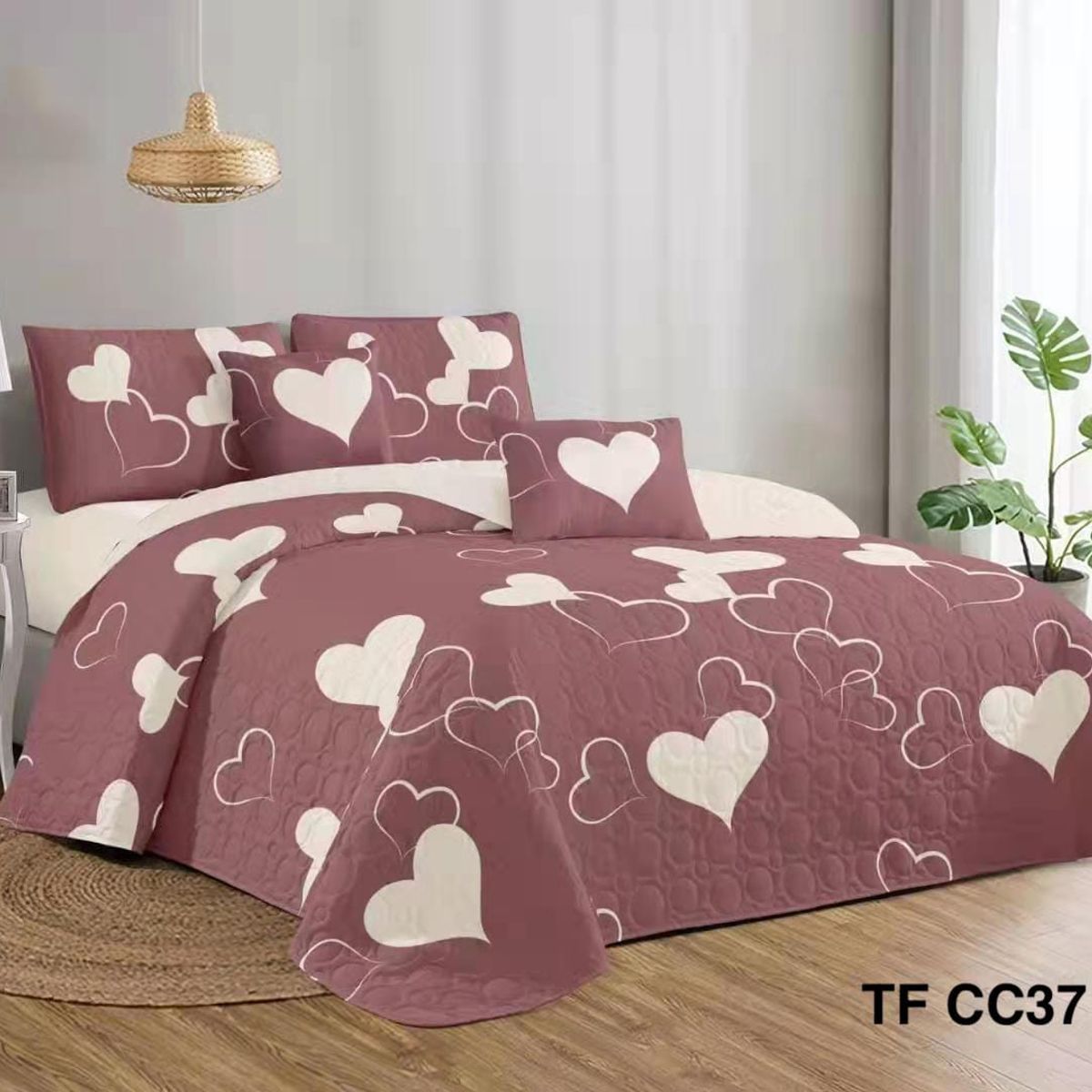 GENERICO - Quilt de Verano 2 plazas. Diseño de Corazones TFCC3