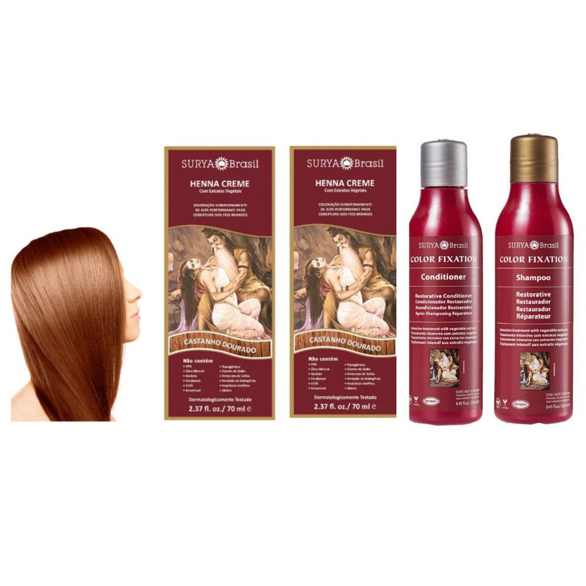 SURYA BRASIL - Henna crema castaño dorado x2 y tratamiento fijación color.