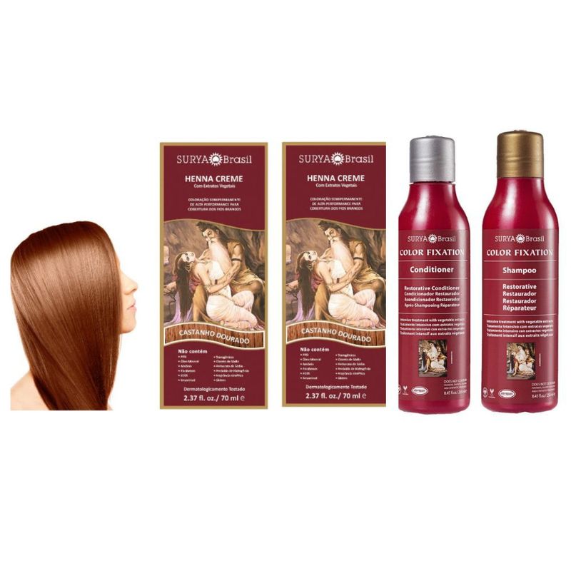 SURYA BRASIL - Henna crema castaño dorado x2 y tratamiento fijación color.