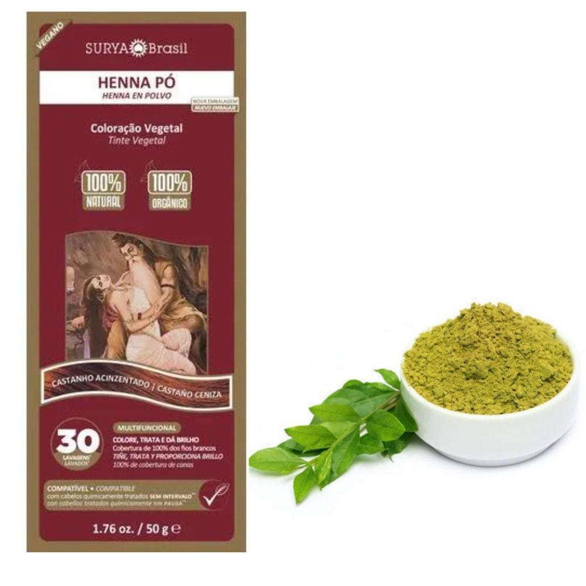 SURYA BRASIL - Henna en Polvo castaño ceniza x2  y tratamiento fijación color.