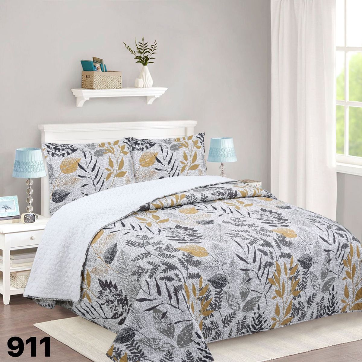 GENERICO - Cubrecama Sherpa 1.5 Plazas - Gris Claro Hojas M911