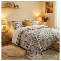 Cubrecama Sherpa 1.5 Plazas - Gris Claro Hojas M911