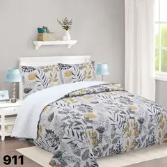 GENERICO - Cubrecama Sherpa 1.5 Plazas - Gris Claro Hojas M911