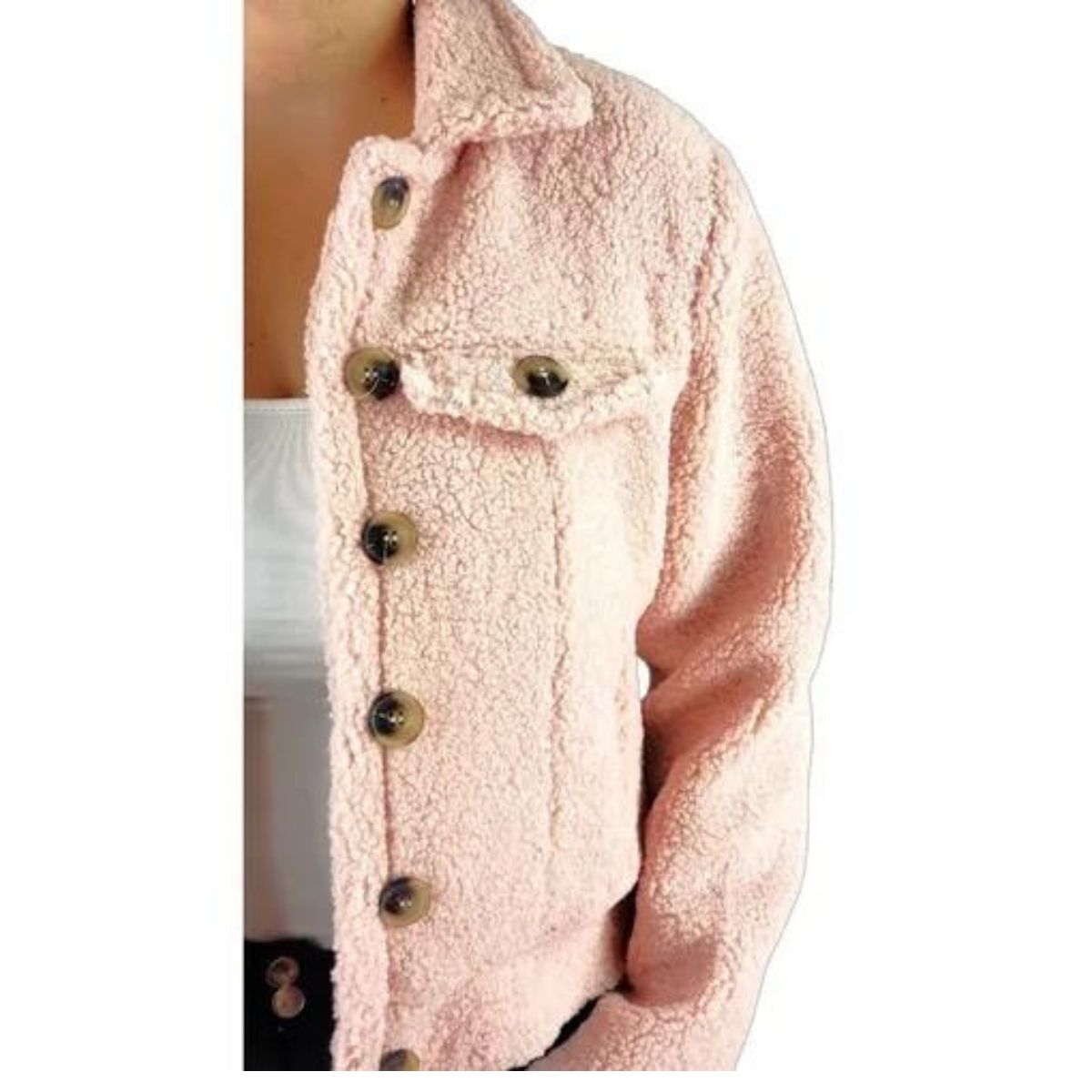 LOOK SHOP - Chaqueta Mujer Corderito Peludo Calidad Premium. Botones  25