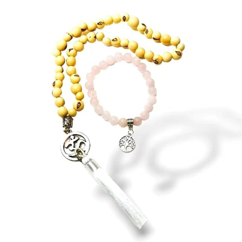 GENERICO - Japa Mala código Sagrado 45 Cuentas + Pulsera Cuarzo Rosado