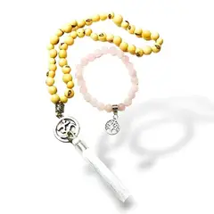 GENERICO - Japa Mala código Sagrado 45 Cuentas + Pulsera Cuarzo Rosado