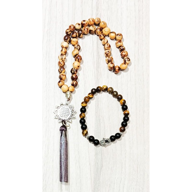 GENERICO - Japa Mala -código Sagrado 45 Cuentas + Pulsera Ojo De Tigre