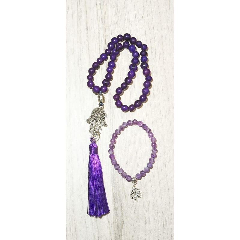 GENERICO - Japa Mala código Sagrado 45 Cuentas + Pulsera Amatista